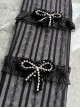 Cute Basic Daily Vertical Striped  Diamond Bowknot Silver Lace Sweet Lolita Calf Socks