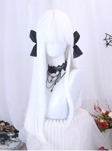 Sweet Cool Daily Versatile White Air Bangs Long Hair Sweet Lolita Full Head Wig