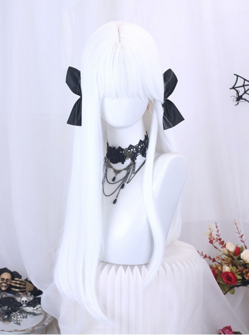 Sweet Cool Daily Versatile White Air Bangs Long Hair Sweet Lolita Full Head Wig