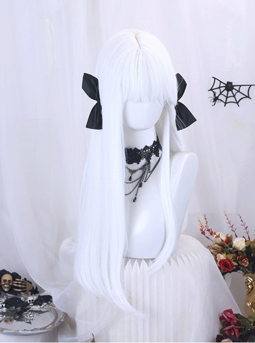 Sweet Cool Daily Versatile White Air Bangs Long Hair Sweet Lolita Full Head Wig