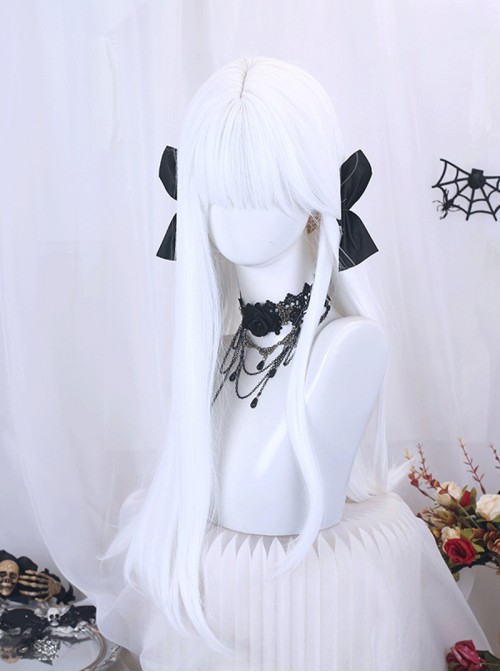 Sweet Cool Daily Versatile White Air Bangs Long Hair Sweet Lolita Full Head Wig