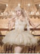 Cream Polka Dot Series Apricot Elegant Rhinestone Pearl Chain Bowknot Decoration Corset Bones Ballet Style Lace Hem Sweet Lolita Top Skirt Set