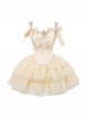 Cream Polka Dot Series Apricot Elegant Rhinestone Pearl Chain Bowknot Decoration Corset Bones Ballet Style Lace Hem Sweet Lolita Top Skirt Set