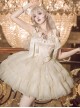 Cream Polka Dot Series Apricot Elegant Rhinestone Pearl Chain Bowknot Decoration Corset Bones Ballet Style Lace Hem Sweet Lolita Top Skirt Set