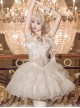 Cream Polka Dot Series Apricot Elegant Rhinestone Pearl Chain Bowknot Decoration Corset Bones Ballet Style Lace Hem Sweet Lolita Top Skirt Set