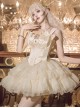 Cream Polka Dot Series Apricot Elegant Rhinestone Pearl Chain Bowknot Decoration Corset Bones Ballet Style Lace Hem Sweet Lolita Top Skirt Set