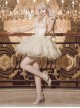 Cream Polka Dot Series Apricot Elegant Rhinestone Pearl Chain Bowknot Decoration Corset Bones Ballet Style Lace Hem Sweet Lolita Top Skirt Set