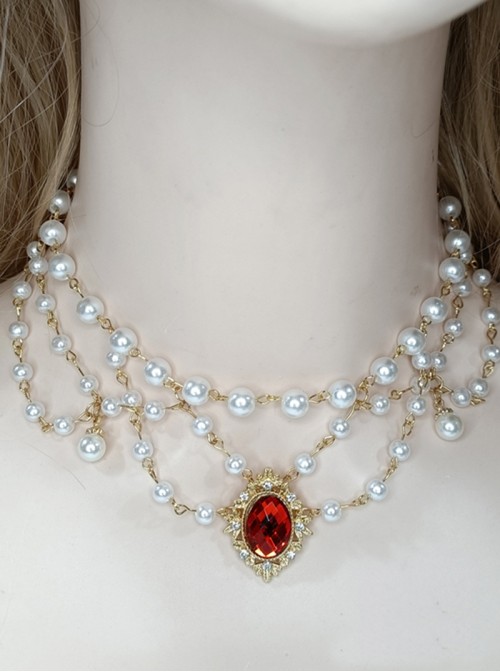 Elegant French Style Gorgeous Versatile Handmade Sweet Tea Party Bridal Gemstone Layered Pearl Classic Lolita Necklace