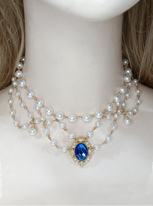 Elegant French Style Gorgeous Versatile Handmade Sweet Tea Party Bridal Gemstone Layered Pearl Classic Lolita Necklace