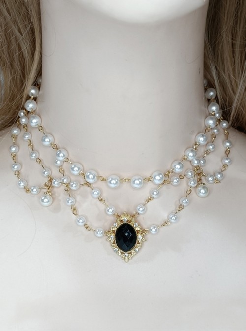 Elegant French Style Gorgeous Versatile Handmade Sweet Tea Party Bridal Gemstone Layered Pearl Classic Lolita Necklace