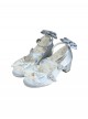 Chanson Cream Series Round Toe Bowknot Pearl Lace Crisscross Shoelace Design Thin Bottom Mid Heel Sweet Lolita Thick Heel Shoes