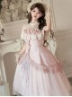 Rose Poem Series Pink Exquisite Three Dimensional Flower Bow Pearl Decoration Retro Print Light Lace Classic Lolita Dress Set