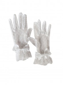 Elegant Delicate Bowknot Decoration Transparent Mesh Polka Dot Lace Bridal Style Classic Lolita Gloves