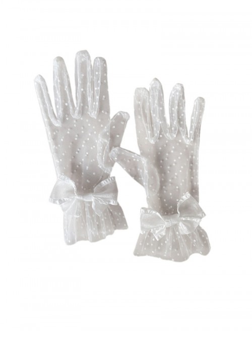Elegant Delicate Bowknot Decoration Transparent Mesh Polka Dot Lace Bridal Style Classic Lolita Gloves