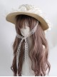 Elegant Daily Beige Forest Style Long Ribbon Lace Bowknot Classic Lolita Straw Sun Hat