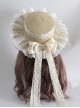 Elegant Daily Beige Forest Style Long Ribbon Lace Bowknot Classic Lolita Straw Sun Hat