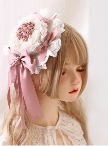 Exquisite Gorgeous Pink Three Dimensional Rose Ribbon Bowknot Lace Sweet Lolita Tulle Small Top Hat