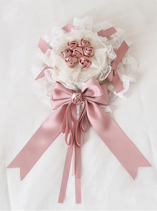 Exquisite Gorgeous Pink Three Dimensional Rose Ribbon Bowknot Lace Sweet Lolita Tulle Small Top Hat