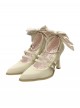 Moonlight Song Series Kawaii Bowknot Ribbon Embellished Double Layered Strap Buckle Pointed Toe Sweet Lolita Fine High Heel Shoes