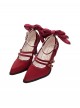Moonlight Song Series Kawaii Bowknot Ribbon Embellished Double Layered Strap Buckle Pointed Toe Sweet Lolita Fine High Heel Shoes