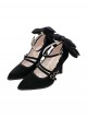 Moonlight Song Series Kawaii Bowknot Ribbon Embellished Double Layered Strap Buckle Pointed Toe Sweet Lolita Fine High Heel Shoes