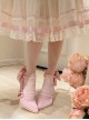 Moonlight Song Series Kawaii Bowknot Ribbon Embellished Double Layered Strap Buckle Pointed Toe Sweet Lolita Fine High Heel Shoes