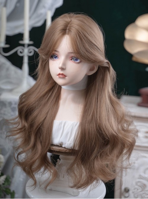 Sugar Flower Series Gentle Temperament Fluffy Light Brown Honey Tea Color Forehead Lace Curls Sweet Lolita Long Curly Wig