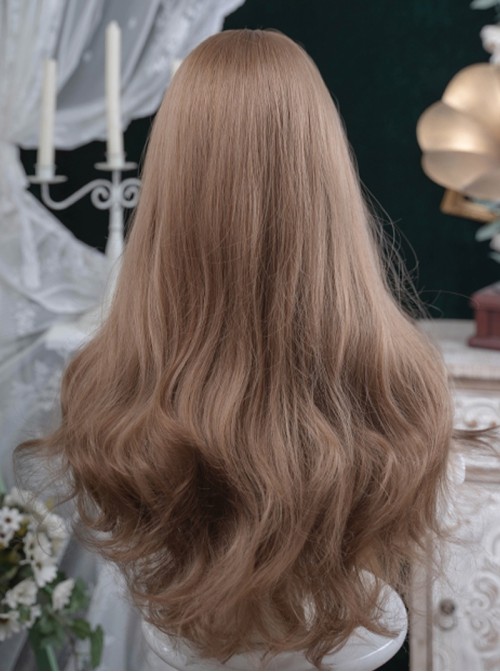 Sugar Flower Series Gentle Temperament Fluffy Light Brown Honey Tea Color Forehead Lace Curls Sweet Lolita Long Curly Wig
