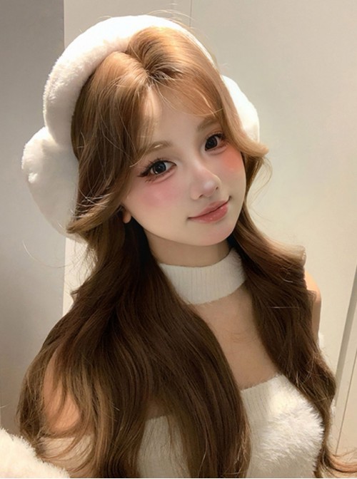 Sugar Flower Series Gentle Temperament Fluffy Light Brown Honey Tea Color Forehead Lace Curls Sweet Lolita Long Curly Wig