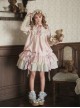 Glass Flower House Series Elegant Rose Embroidered V Shaped Splicing Covered Button Lace Ruffle Drawstring Hem Classic Lolita Short Sleeve Dress