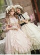 Glass Flower House Series Elegant Rose Embroidered V Shaped Splicing Covered Button Lace Ruffle Drawstring Hem Classic Lolita Short Sleeve Dress