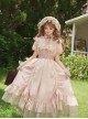 Glass Flower House Series Elegant Rose Embroidered V Shaped Splicing Covered Button Lace Ruffle Drawstring Hem Classic Lolita Short Sleeve Dress