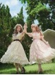 Glass Flower House Series Elegant Rose Embroidered V Shaped Splicing Covered Button Lace Ruffle Drawstring Hem Classic Lolita Short Sleeve Dress