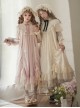 Glass Flower House Series Elegant Rose Embroidered V Shaped Splicing Covered Button Lace Ruffle Drawstring Hem Classic Lolita Short Sleeve Dress