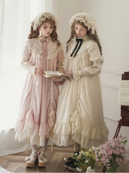 Glass Flower House Series Elegant Rose Embroidered V Shaped Splicing Covered Button Lace Ruffle Drawstring Hem Classic Lolita Short Sleeve Dress