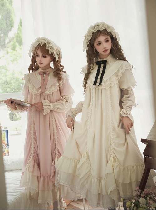 Glass Flower House Series Elegant Rose Embroidered V Shaped Splicing Covered Button Lace Ruffle Drawstring Hem Classic Lolita Short Sleeve Dress