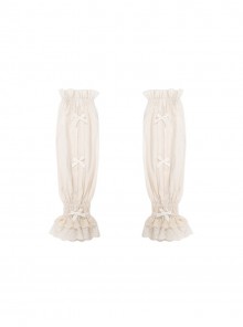 Apple Orchard Series Beige Exquisite Bowknot Decoration Ruffle Design Elastic Cuffs Classic Lolita Sleeves