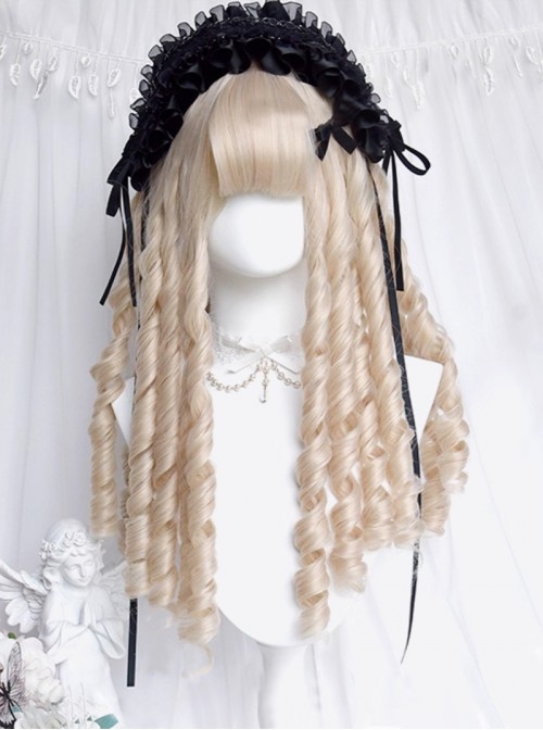 Curiosity House Series Vintage Elegant Antique White Roman Curls Classic Lolita Medium Wig