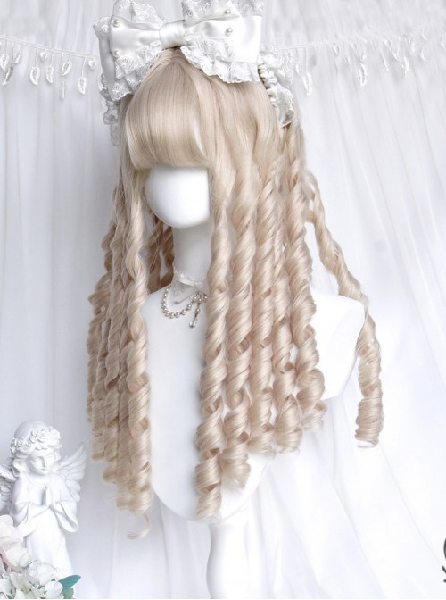 Curiosity House Series Vintage Elegant Antique White Roman Curls Classic Lolita Medium Wig