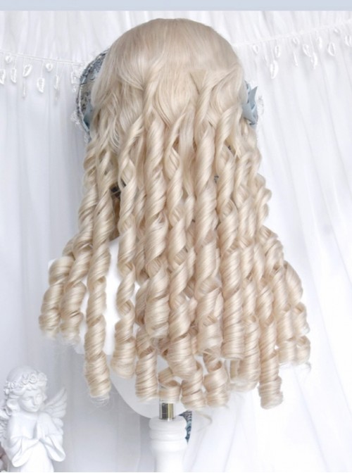 Curiosity House Series Vintage Elegant Antique White Roman Curls Classic Lolita Medium Wig