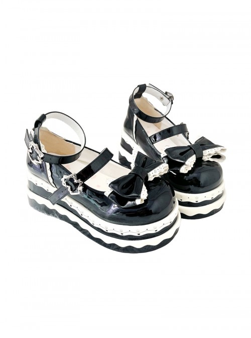 Thousand Layer Tata Series Round Toe Bowknot Decoration Metal Buckle Cake Pure White Double Layer Lace Sweet Lolita Thick Sole Shoes