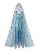 Sea Spirit Series Blue Beaded Chain Sequin Embroidery Irregular Hem Hanfu Element Chinese Exotic Style Sweet Lolita Long Cape Suspender Dress Set