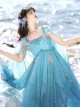 Sea Spirit Series Blue Beaded Chain Sequin Embroidery Irregular Hem Hanfu Element Chinese Exotic Style Sweet Lolita Long Cape Suspender Dress Set