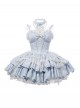Bolilu Series Exquisite Bead Chain Halter Neck Bowknot Lace DecorationMulti-Layered Ruffle Hem Ballet Style Sweet Lolita Suspender Dress