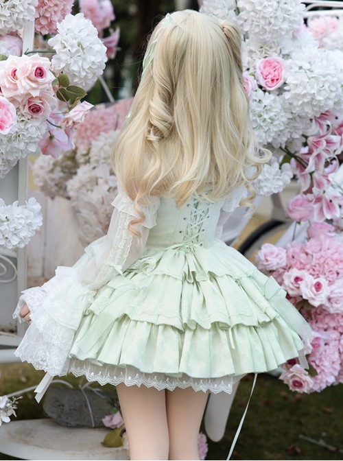 Bolilu Series Exquisite Bead Chain Halter Neck Bowknot Lace DecorationMulti-Layered Ruffle Hem Ballet Style Sweet Lolita Suspender Dress