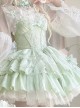 Bolilu Series Exquisite Bead Chain Halter Neck Bowknot Lace DecorationMulti-Layered Ruffle Hem Ballet Style Sweet Lolita Suspender Dress