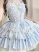 Bolilu Series Exquisite Bead Chain Halter Neck Bowknot Lace DecorationMulti-Layered Ruffle Hem Ballet Style Sweet Lolita Suspender Dress