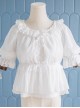 Daily Simple Versatile Round Neck Bowknot Ruffle Lace Trim Decoration Collar Two Way Sweet Lolita Short-Sleeved Shirt