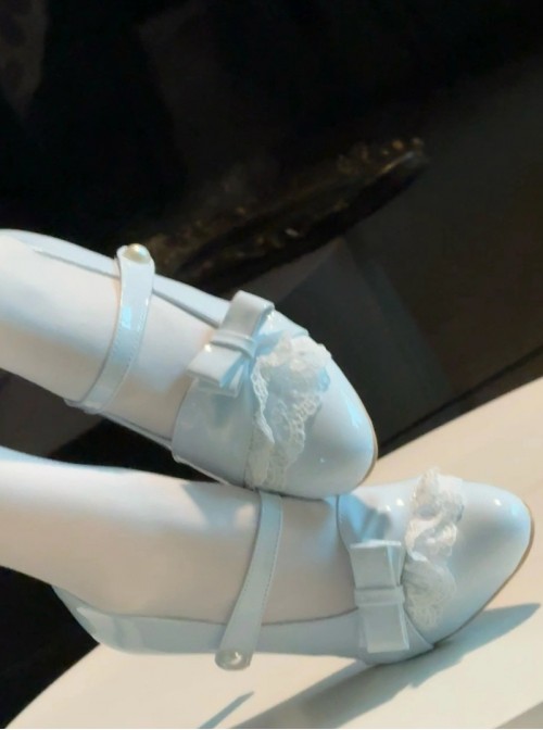 Pearl Prologue Series Elegant Lace Bowknot Pearl Decoration Velcro Laces Sweet Lolita Pointed Toe Slim High Heels