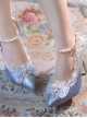 Elegant Exquisite Shiny Blue Gray Gradient Lace Pearl Chain Bowknot Decoration Sweet Lolita Pointed Toe Stiletto High Heels